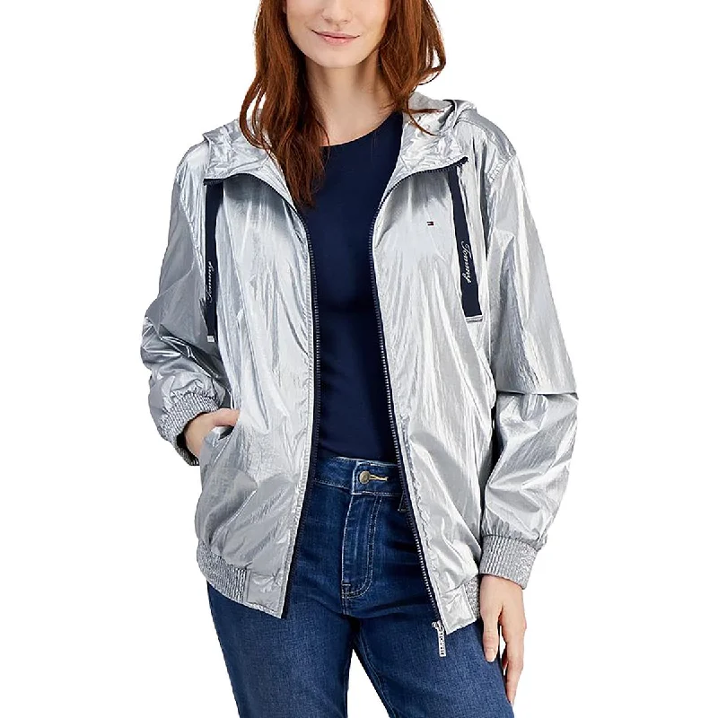 Extra Discounts Womens Metallic Long Sleeve Windbreaker Jacket