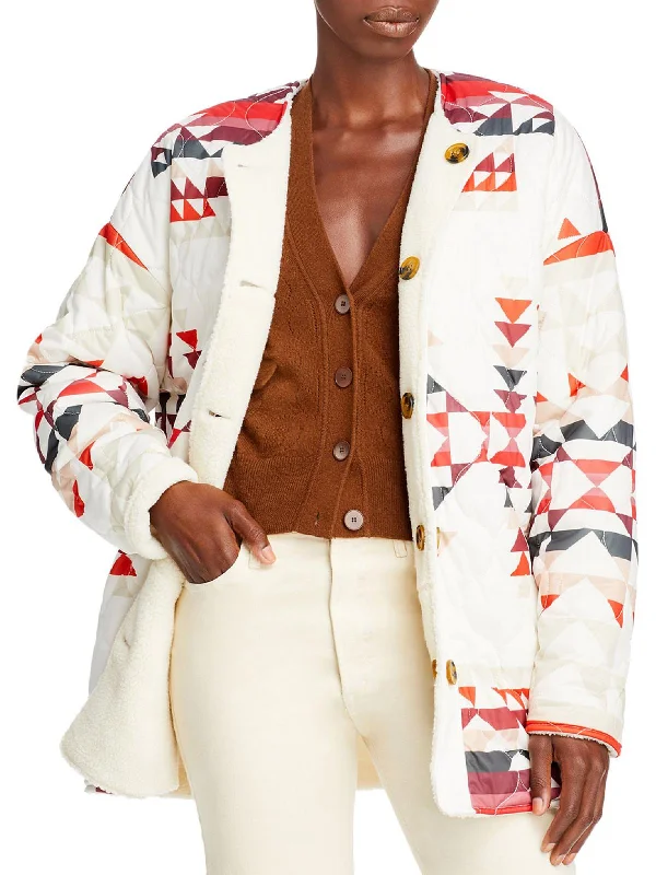 Midnight Madness Womens Printed Reversible Faux Fur Coat