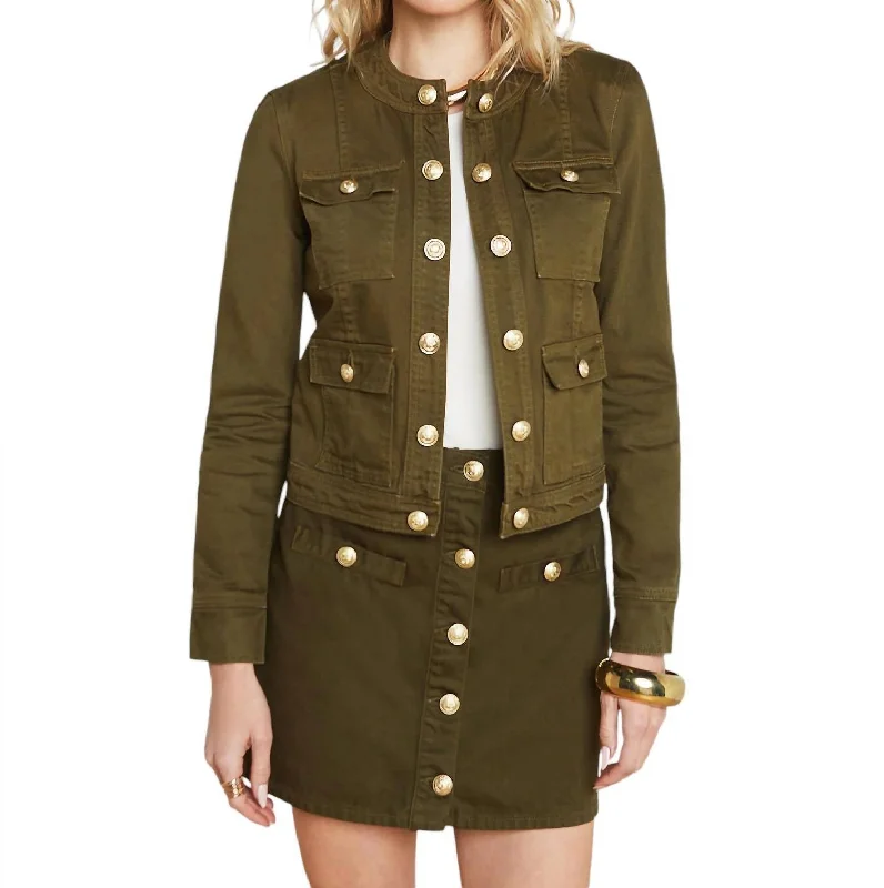 Price Buster Yari Collarless Jacket In Olive Grove