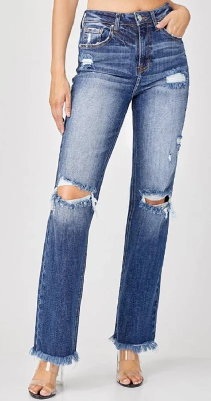 Unmissable Offer High Rise Straight Jeans In Dark Blue