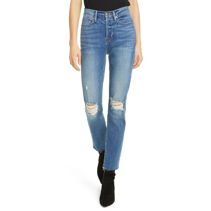 Price Break Le Beau Ankle Straight Leg Boyfriend Jeans In Cleo Rips