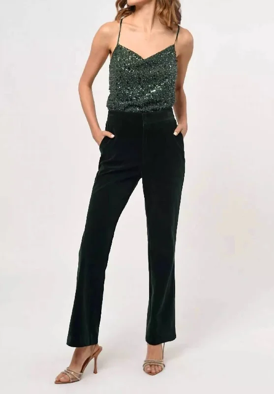 Best Bargains Milton Velvet Straight Leg Trouser In Forest Green