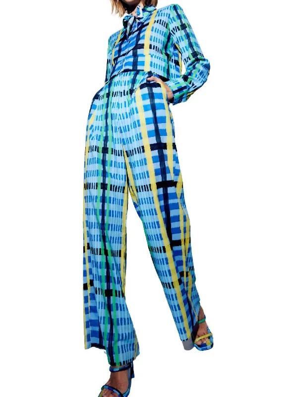 Discount Mania Panca Wide Leg Pant In Tartan Charra Azul