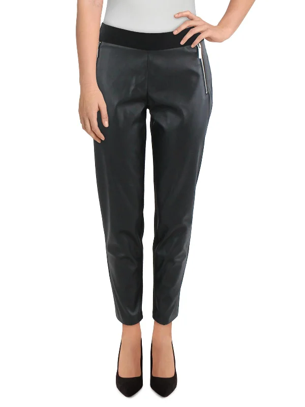 Mega Sale Plus Womens Faux Leather Ankle High-Waisted Pants