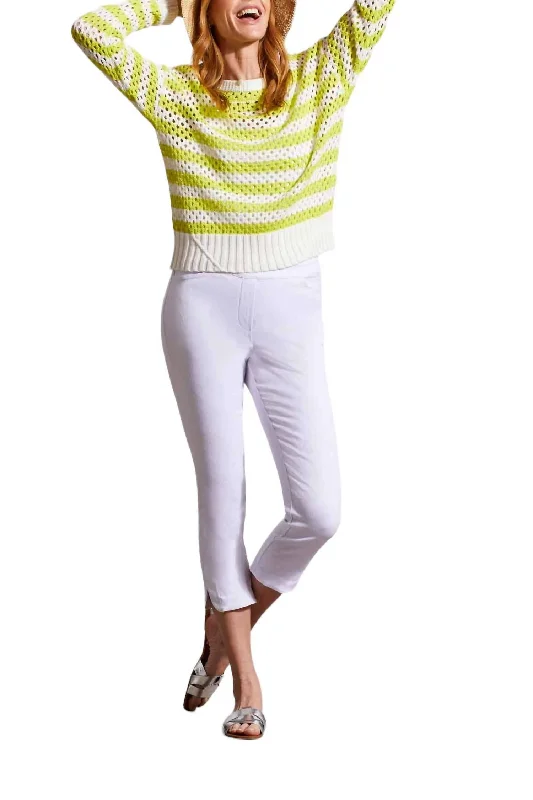 Big Discounts Pull On Capri With Rounded Slits Pants In White