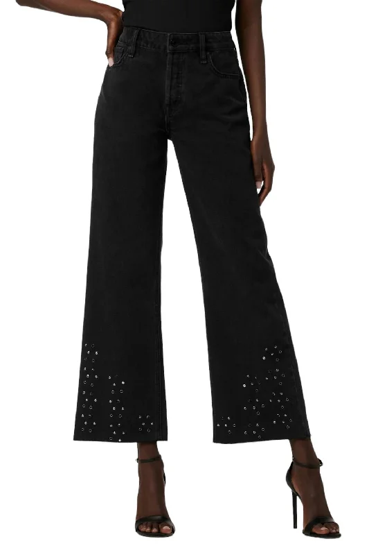 Early Access Rosie Ankle Jean With Grommets In Black Glitter