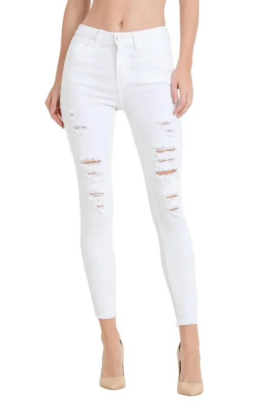 Act Now Taylor Super Distressed Skinny Jean In Optic White