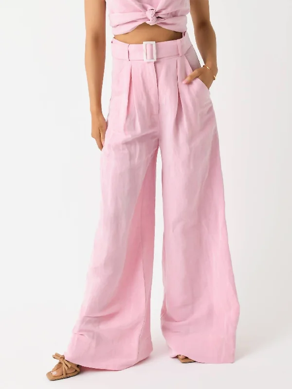 Overstock Sale Wide Leg Pleated Pant In Pink Viscose Linen