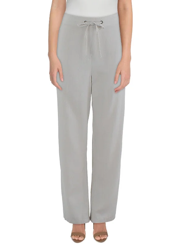 Extra Savings Womens Drawstring Hem Linen Wide Leg Pants