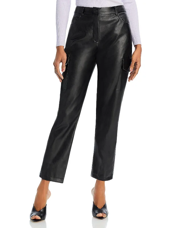 Don't Wait Womens Faux Leather High Rise Cargo Pants