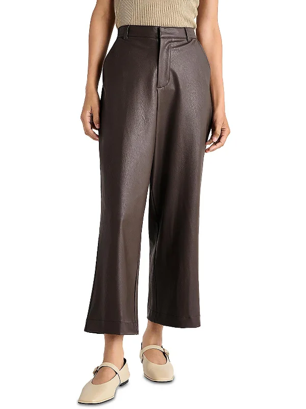 Deal of the Day Womens Faux Leather Vegan Ankle Pants