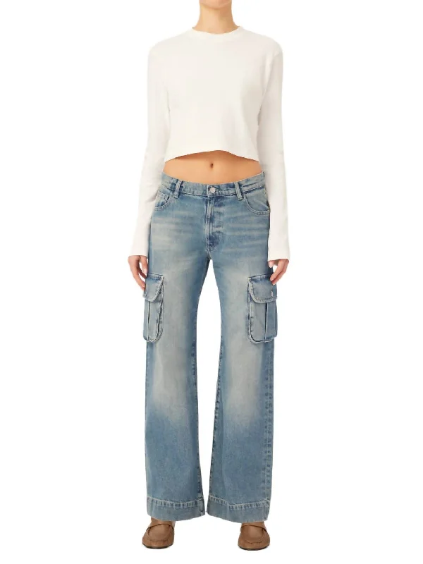 Great Deals Zoie Wide Leg Low Rise Relaxed Vintage Jean In Aged Mid Cargo