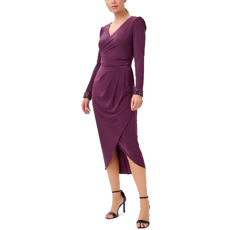 Adrianna Papell Womens Matte Jersey Embellished Wrap Dress