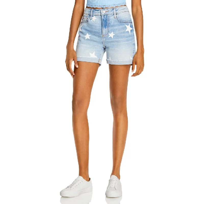 Aqua Womens Star Printed Frayed Hem Denim Shorts