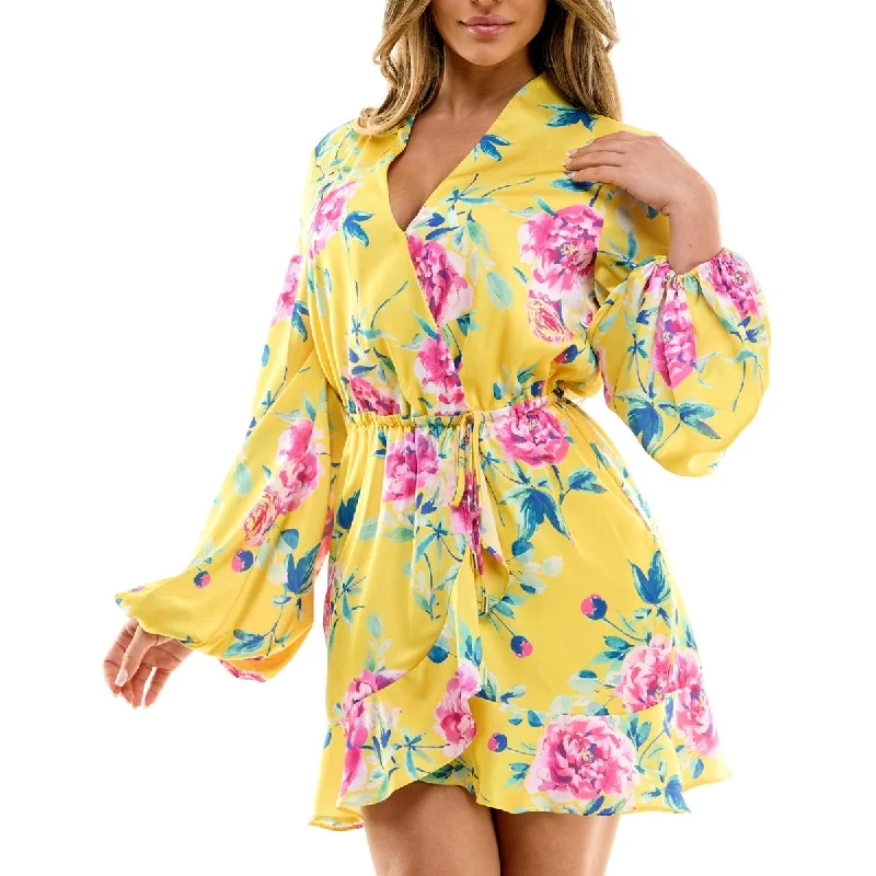 Bargain Blast Bebe Womens Juniors Mini Floral Print Wrap Dress