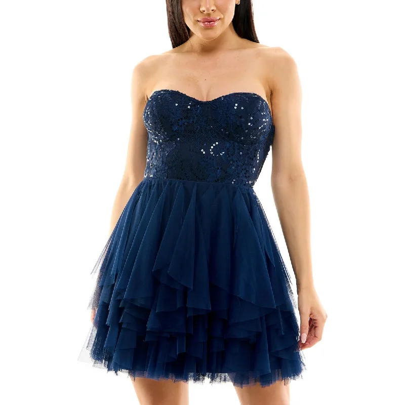 Special Discount City Studio Womens Juniors Lace Trim Mini Fit & Flare Dress