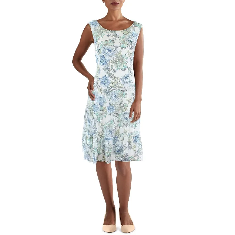 Connected Apparel Womens Chiffon Floral Shift Dress