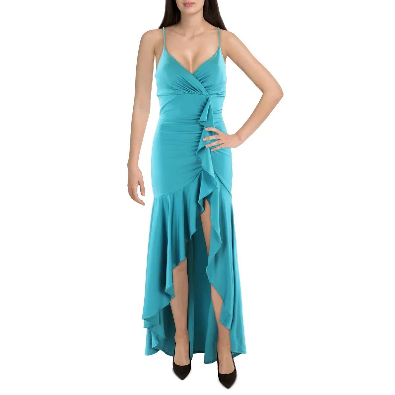 Emerald Sundae Womens Juniors Ruffled Long Cocktail and Party Dress