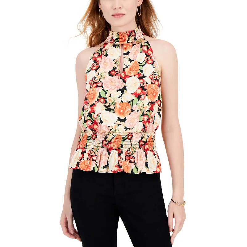 Online Exclusive INC Womens Smocked Waist Sleeveless Halter Top