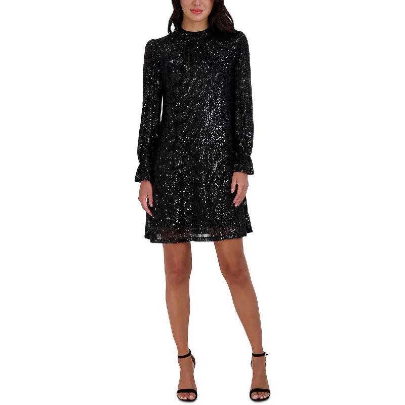 Julia Jordan Womens Sequined Mock Neck Sheath Dress