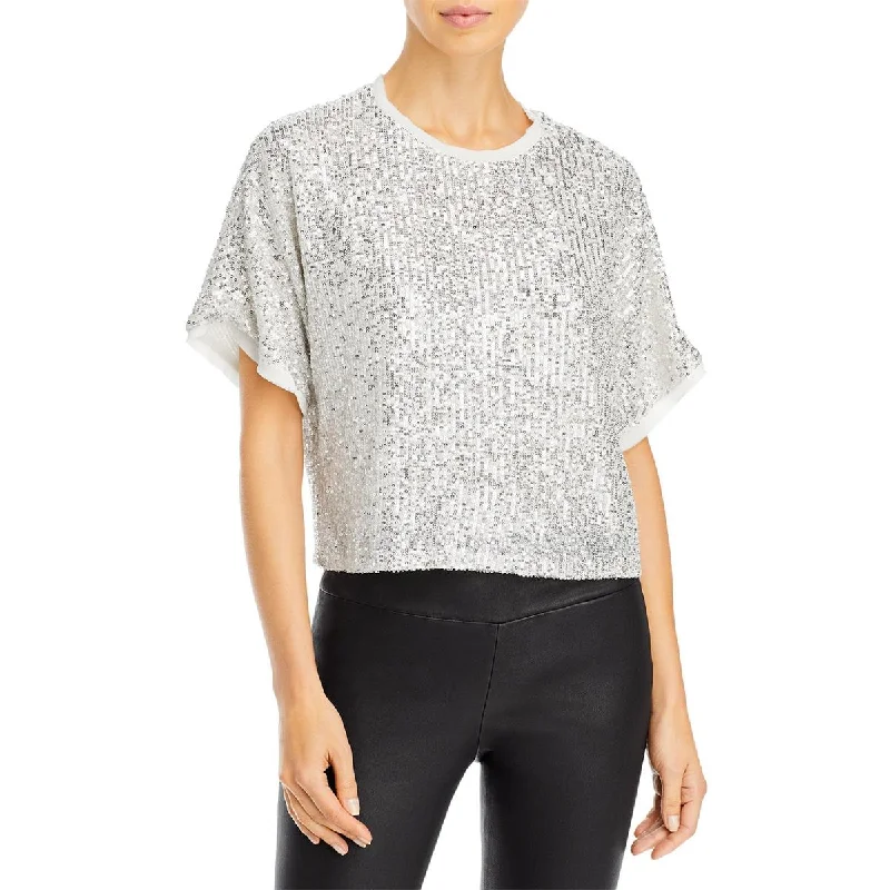 Lucy Paris Womens Serena Sequined Short Sleeves Blouse