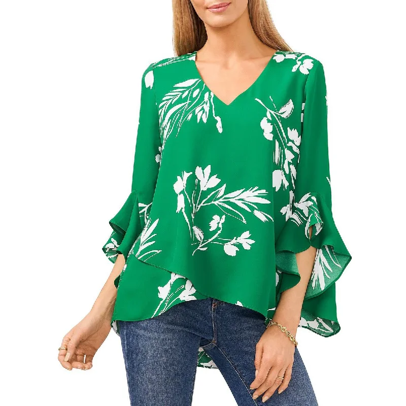 Vince Camuto Womens Printed V Neck Blouse