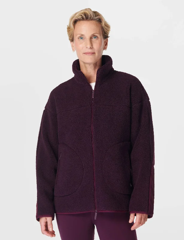 Final Sale Plush Textured Zip Up - Midnight Cherry Purple