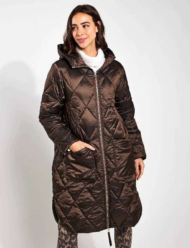 Early Access Frisco Long Quilt Jacket - Coffee Quartz Metallic