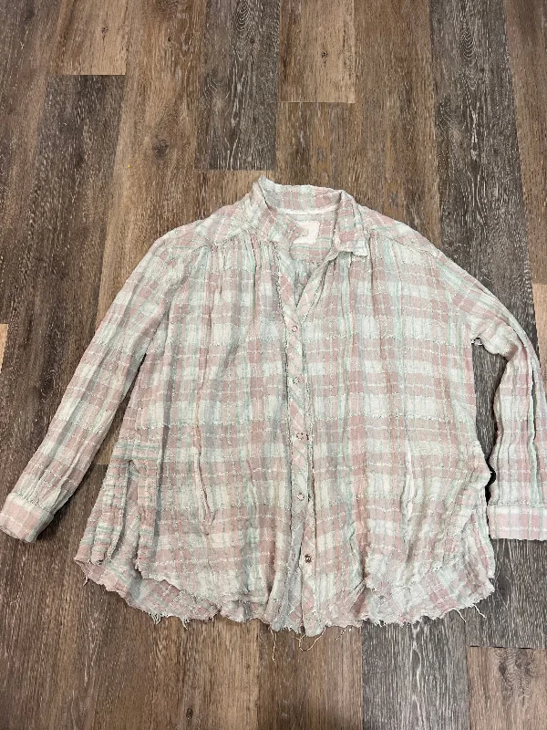 Flash Sale Blouse Long Sleeve By We The Free In Plaid Pattern, Size: M