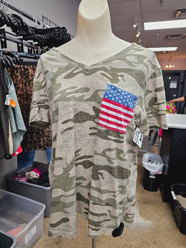 Best Bargains Camouflage Print Top Short Sleeve Natural Reflections, Size M