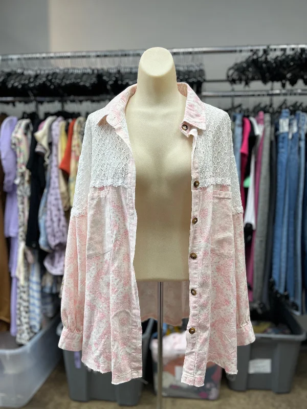 Sneak Peek Sale Pink & White Top Long Sleeve Pol, Size S