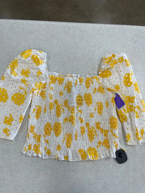 Clearance Event White & Yellow Top Short Sleeve Sans Souci, Size L